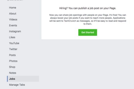 El botón de trabajos incorporado en Facebook.