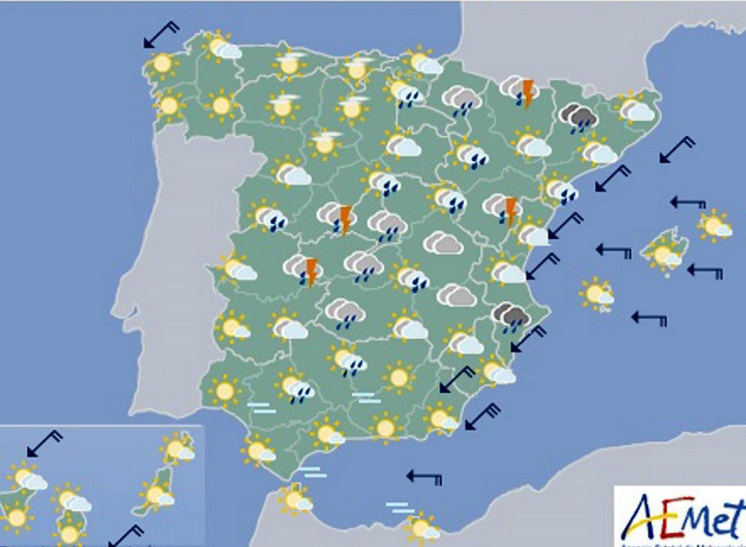 Mapa de la previsión meteorológica para las próximas horas.
