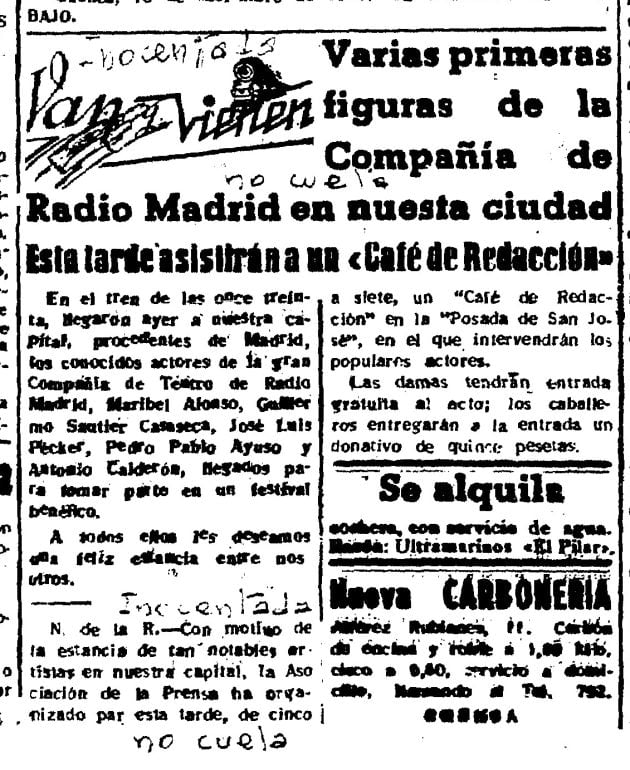 Inocentada en Ofensiva en 1953. En lápiz, apunte de la inocentada.