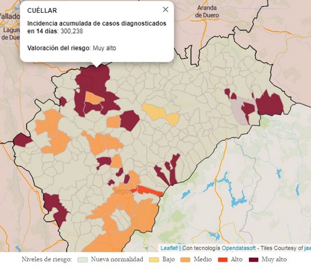 Mapa de incidencia en la provincia de Segovia hoy jueves 18 de marzo