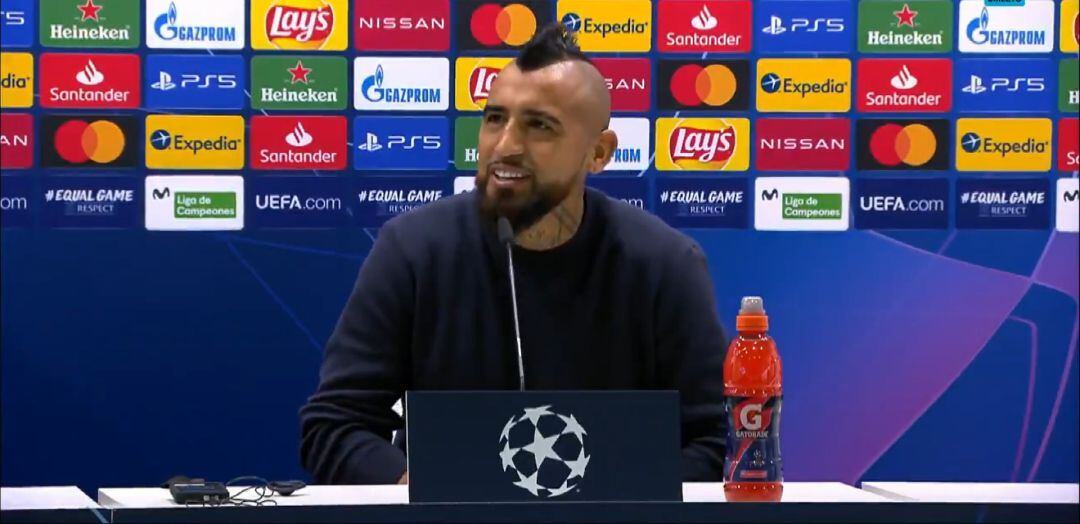 Arturo Vidal, durante la rueda de prensa previa al partido ante el Real Madrid