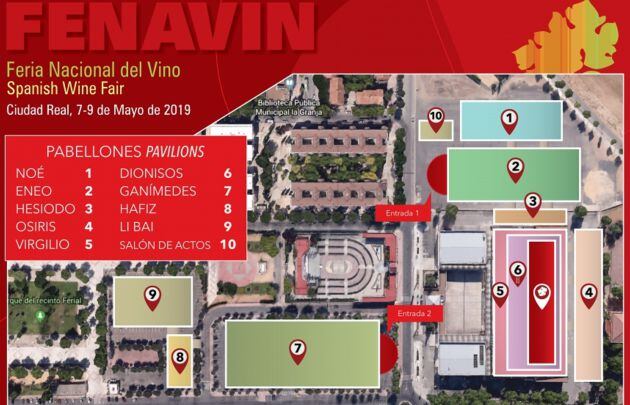 Plano de cómo quedarán los pabellones distribuídos en las carpas en las inmediaciones del pabellón ferial