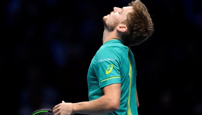 Goffin, incrédulo tras un gran punto frente a Roger Federer