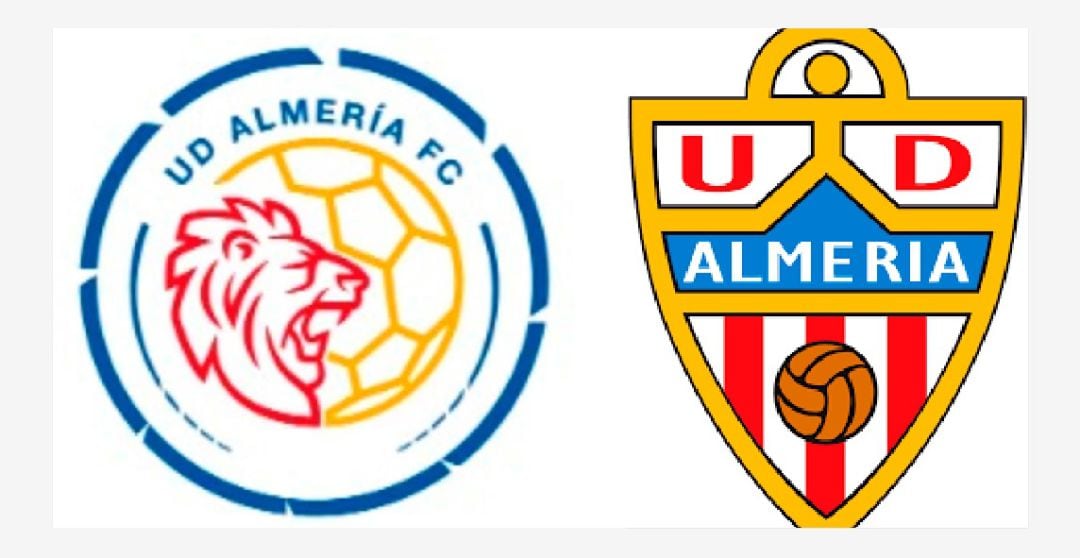 El nuevo escudo y el antiguo del Almería.