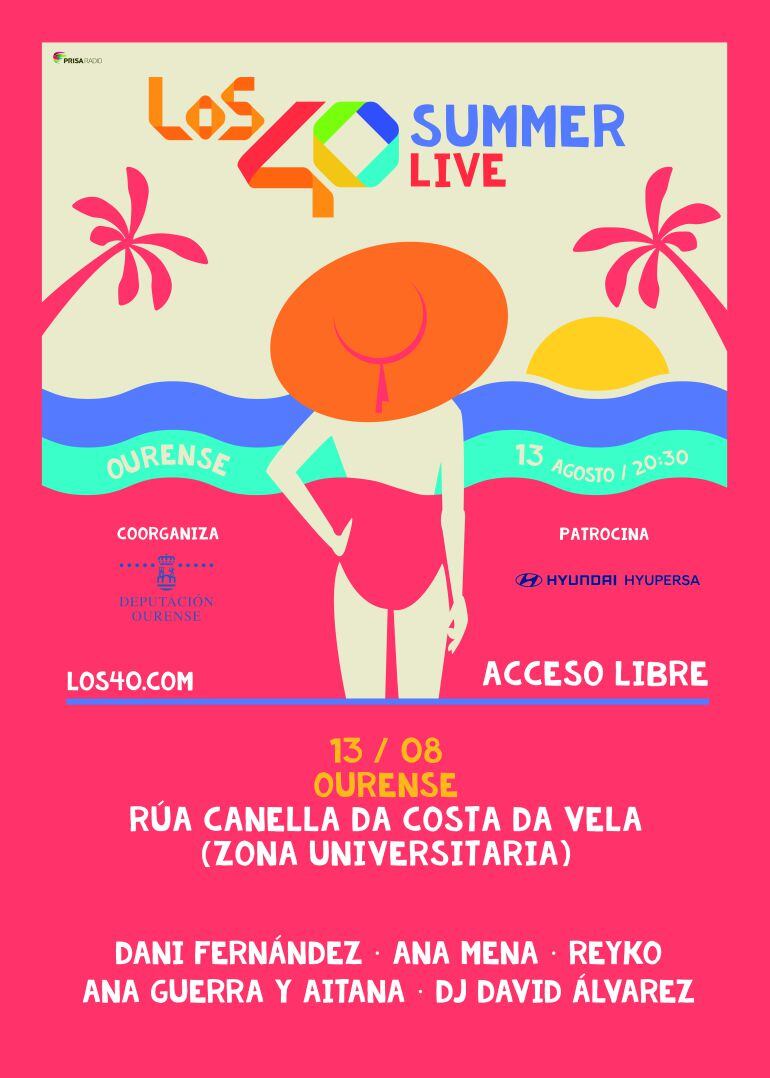 El próximo lunes día 13 de agosto, desde las 20:30 horas, en Rúa Canella Da Costa Da Vela- Zona Universitaria, más de cuatro horas de diversión, con LoS 40 SUMMER LIVE, entrada Gratuita.