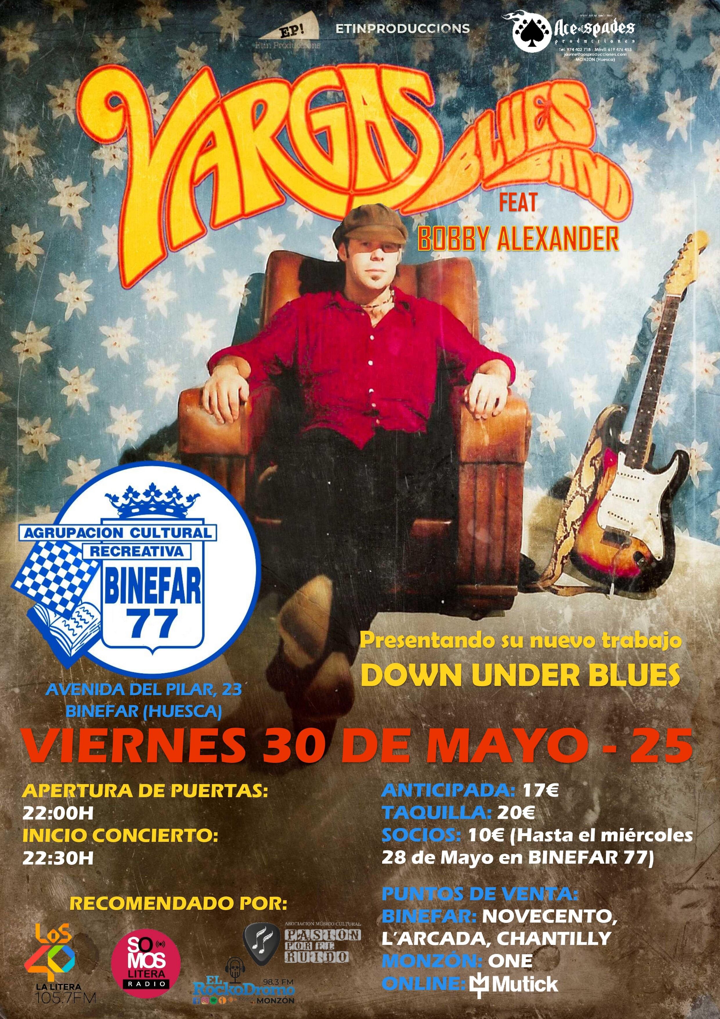 Vargas Blues Band actúa este viernes en Binéfar