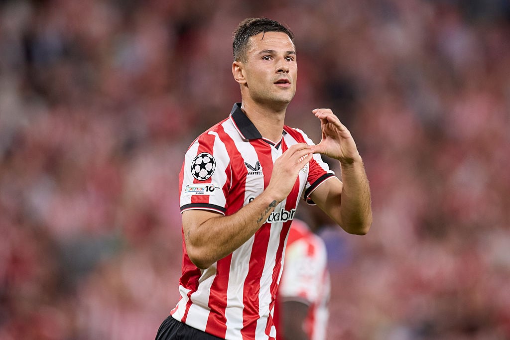 BILBAO, SPAIN - OCTOBER 22: Gorka Guruzeta of Athletic Club celebrates after scoring the team's first goal during the UEFA Champions League 2025-26 League Phase MD3 match between Athletic Club and Qarabag FK at San Mames on October 22, 2025, in Bilbao, Spain. (Photo By Ricardo Larreina/Europa Press via Getty Images)