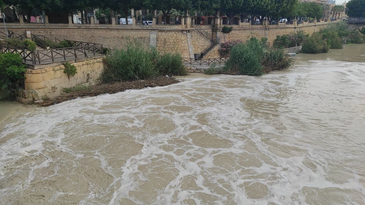 Espuma en el Rio Segura a su paso por Murcia