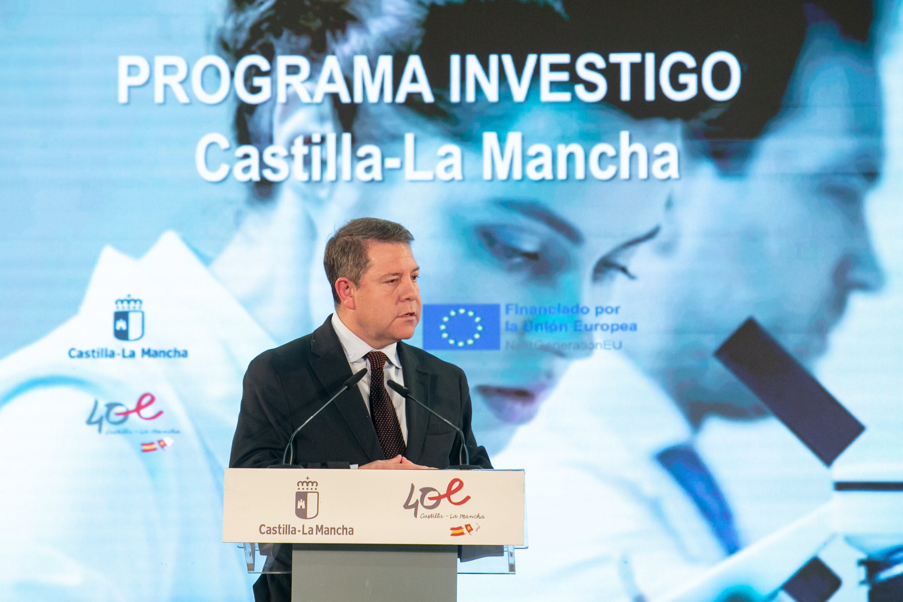 El presidente de la Junta, Emiliano García-Page, durante la presentación del programa Investigo Castilla-La Mancha