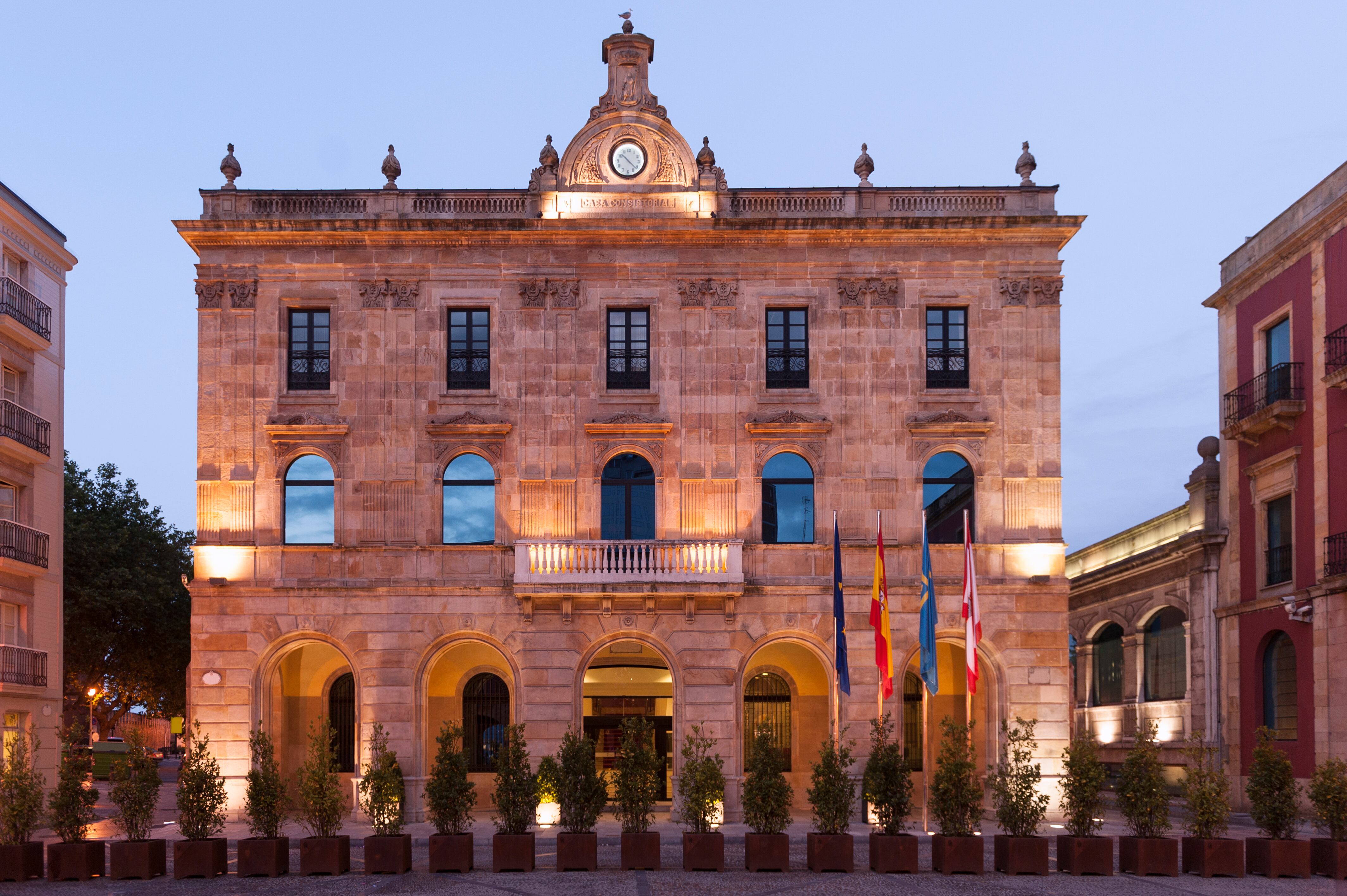 Town hall in Gijón, Spain.Night view.