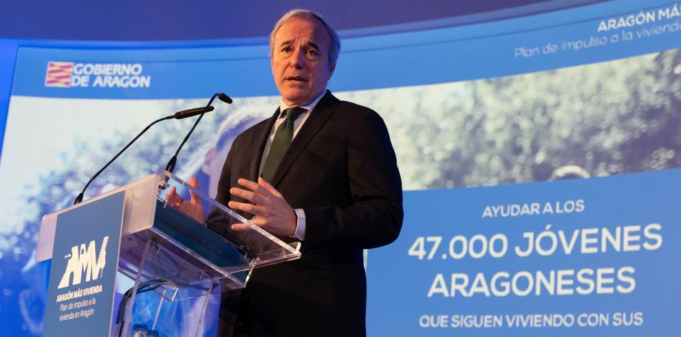 Jorge Azcón, durante la presentación del Plan de Vivienda de la DGA