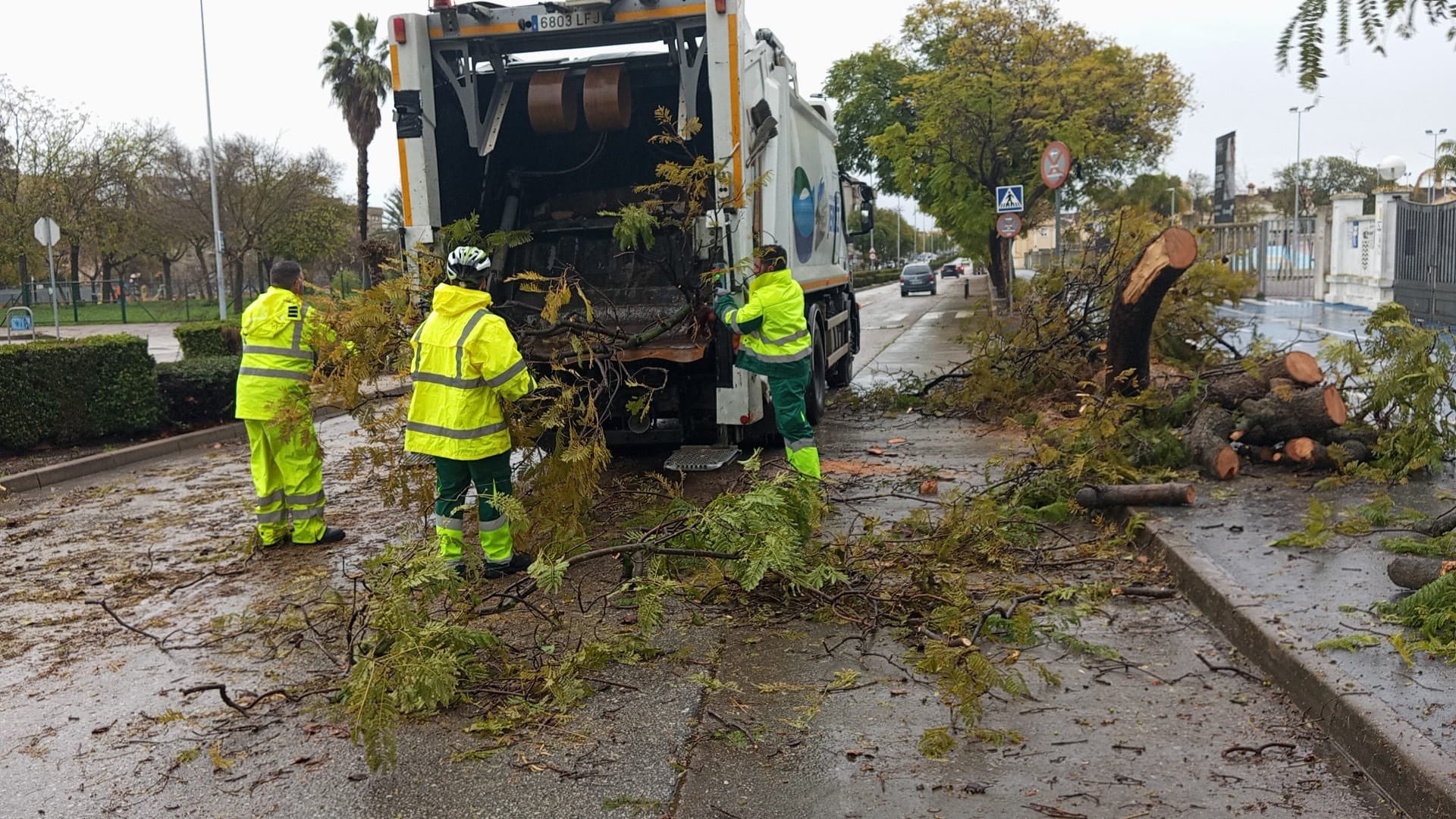 Los servicios municipales de limpieza trabajan también en zonas afectadas del casco urbano