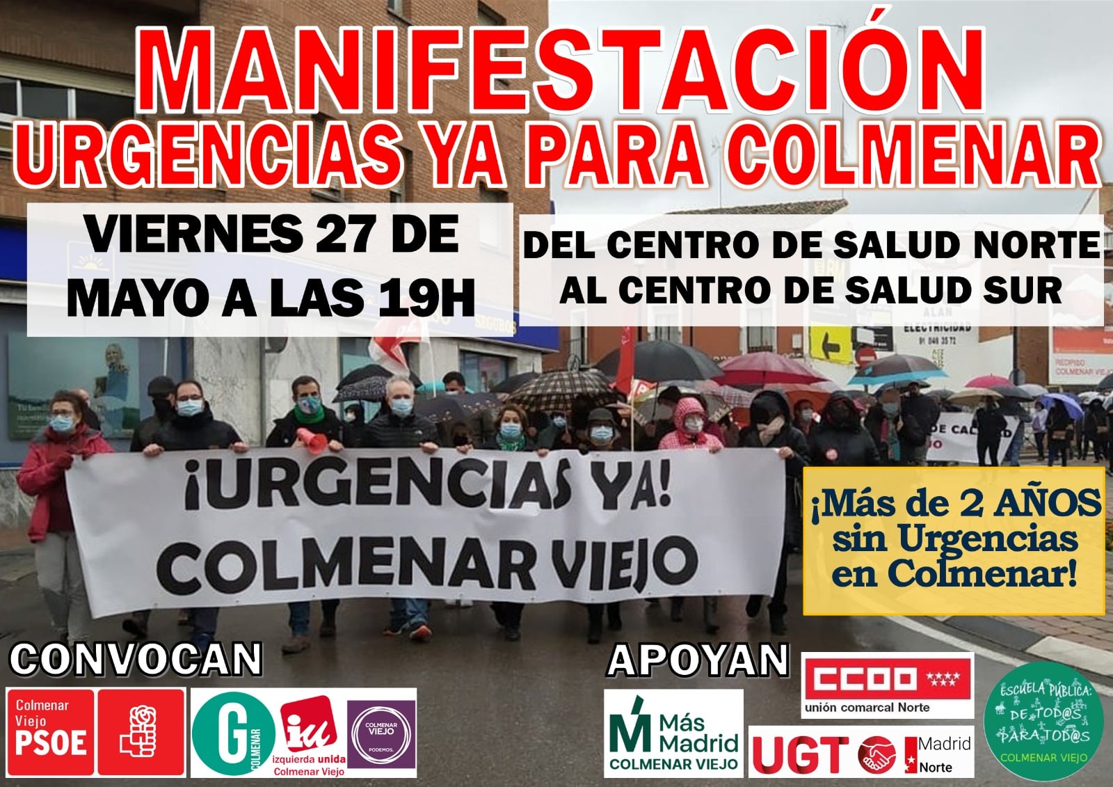 Cartel de la nueva manifestación que exigirá la reapertura de las urgencias de Atención Primaria en Colmenar Viejo