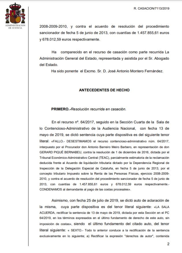 El Tribunal Supremo anula una multa de Hacienda de 2,1 millones de euros a Gerard Piqué