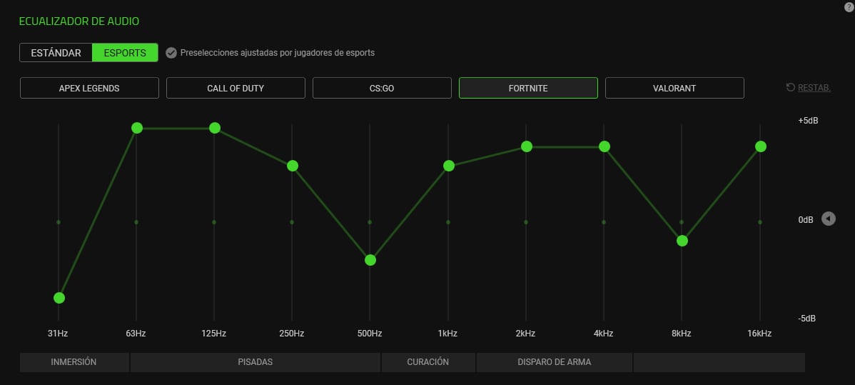 Ecualiza el audio para cada juego.