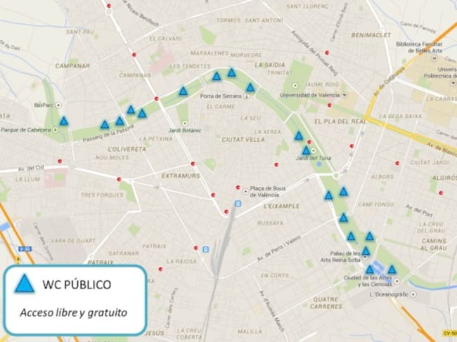 Plano ubicaciones WC jardín Turia