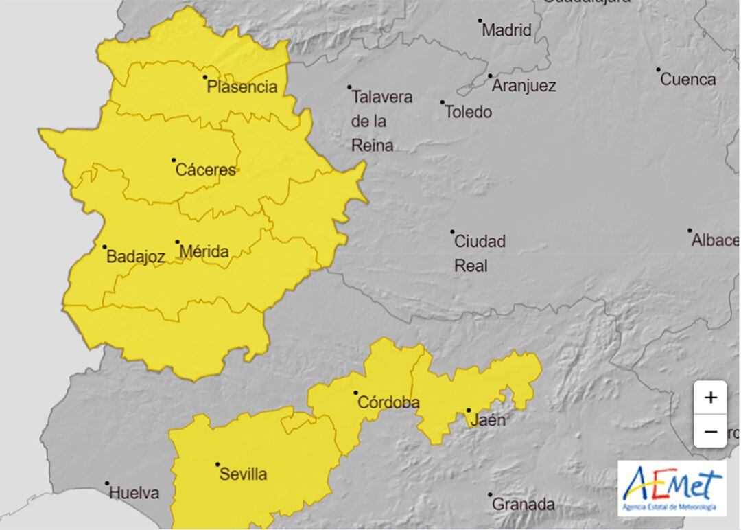 Mapa de alertas meteorológicas de la Aemet para el 10 de julio de 2020