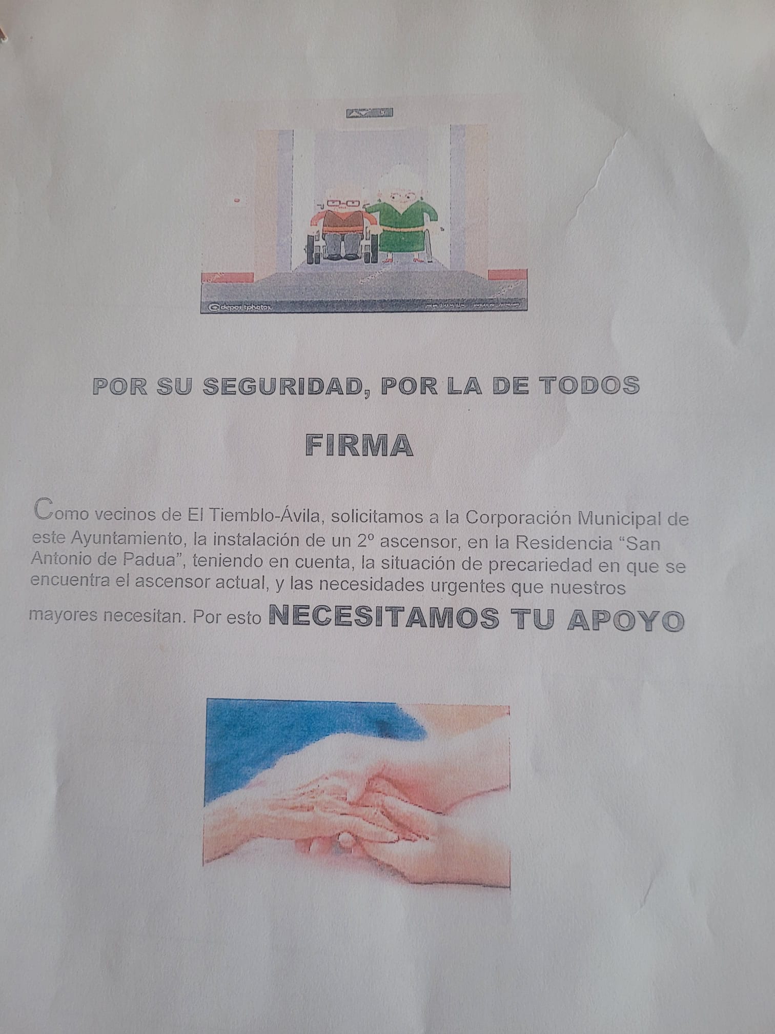 Cartel pidiendo apoyo a los vecinos de El Tiemblo