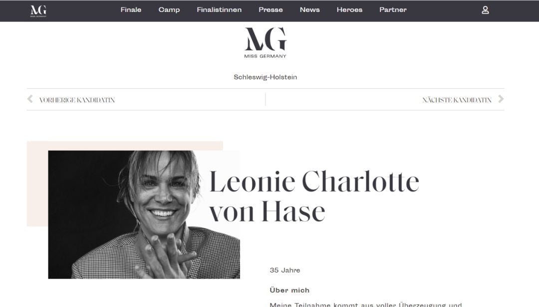 Perfil de la ganadora en la web del concurso