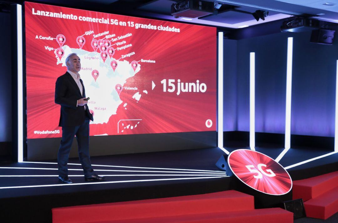 El presidente de Vodafone España, Antonio Coimbra, durante la rueda de prensa.