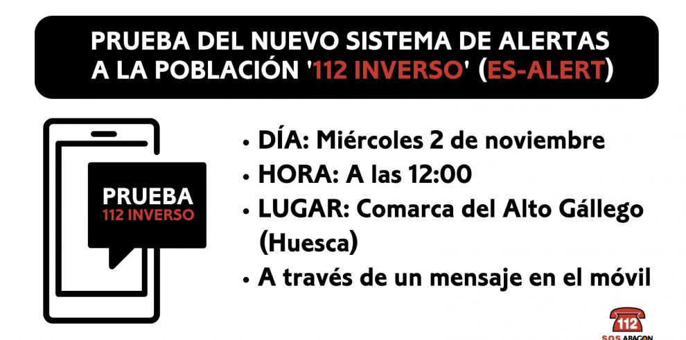 La prueba del nuevo sistema de alertas a la población ‘112 inverso’ se realizará el 2 de noviembre en la comarca del Alto Gállego