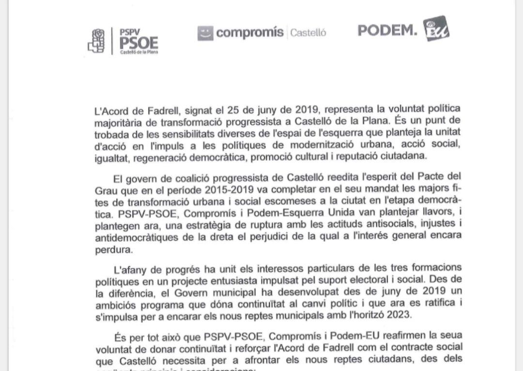 Seguimiento de l&#039;Acord de Fadrell.