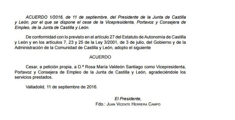 Extracto del Boletín Oficial sobre el cese de Rosa Valdeón