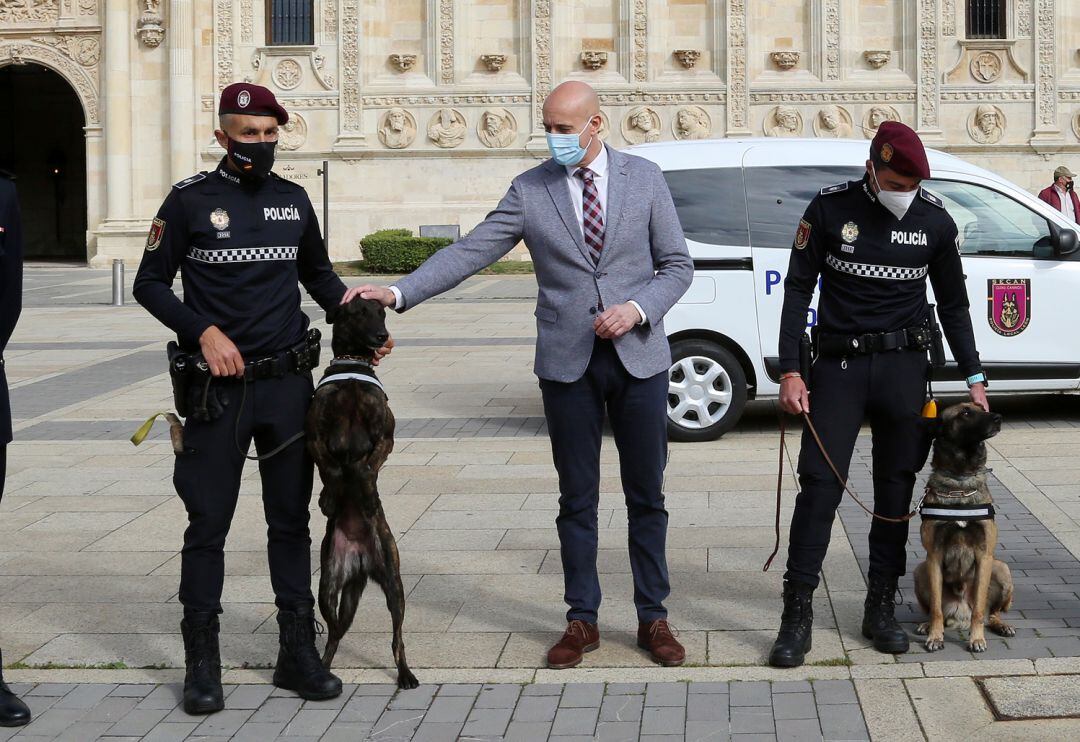 El alcalde ha presentado la nueva patrulla canina de la Policía Local de León 