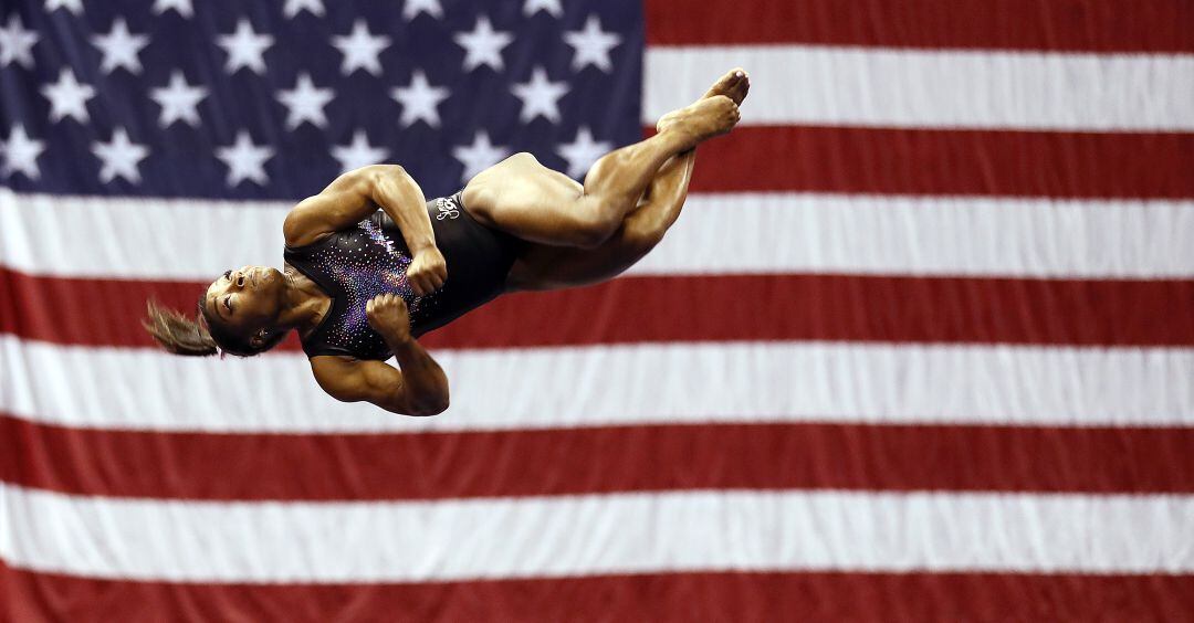 Simone Biles, en el campeonato de gimnasia de EEUU, que ha ganado por sexta vez consecutiva.