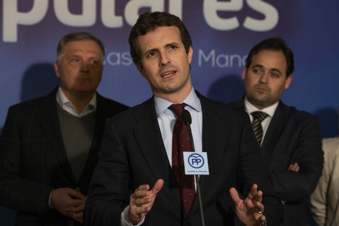 El presidente del Partido Popular, Pablo Casado, durante una visita Ciudad Real el pasado 1 de febrero 
 