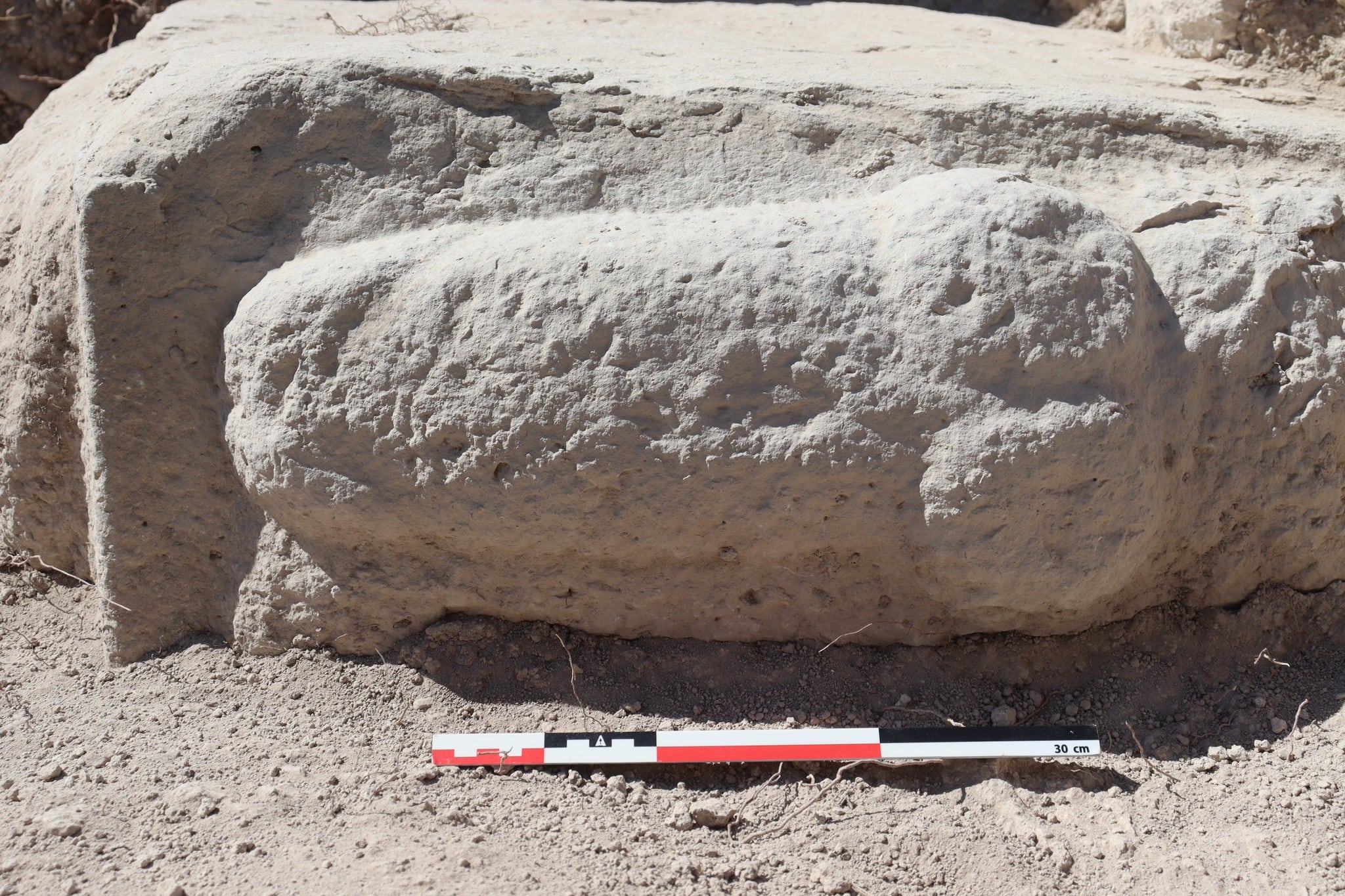 Relieve fálico hallado en uno de los sillares que forman la esquina noreste de la torre del yacimiento de El Higuerón.