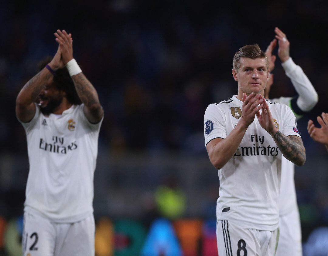 Kroos y Marcelo tras el partido contra la Roma. 