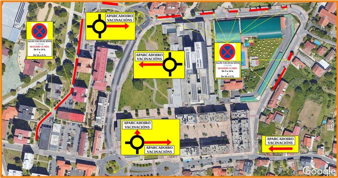 Dispositivo de Tráfico para el nuevo vacunódromo ubicado en la Delegación de la Xunta en Campolongo