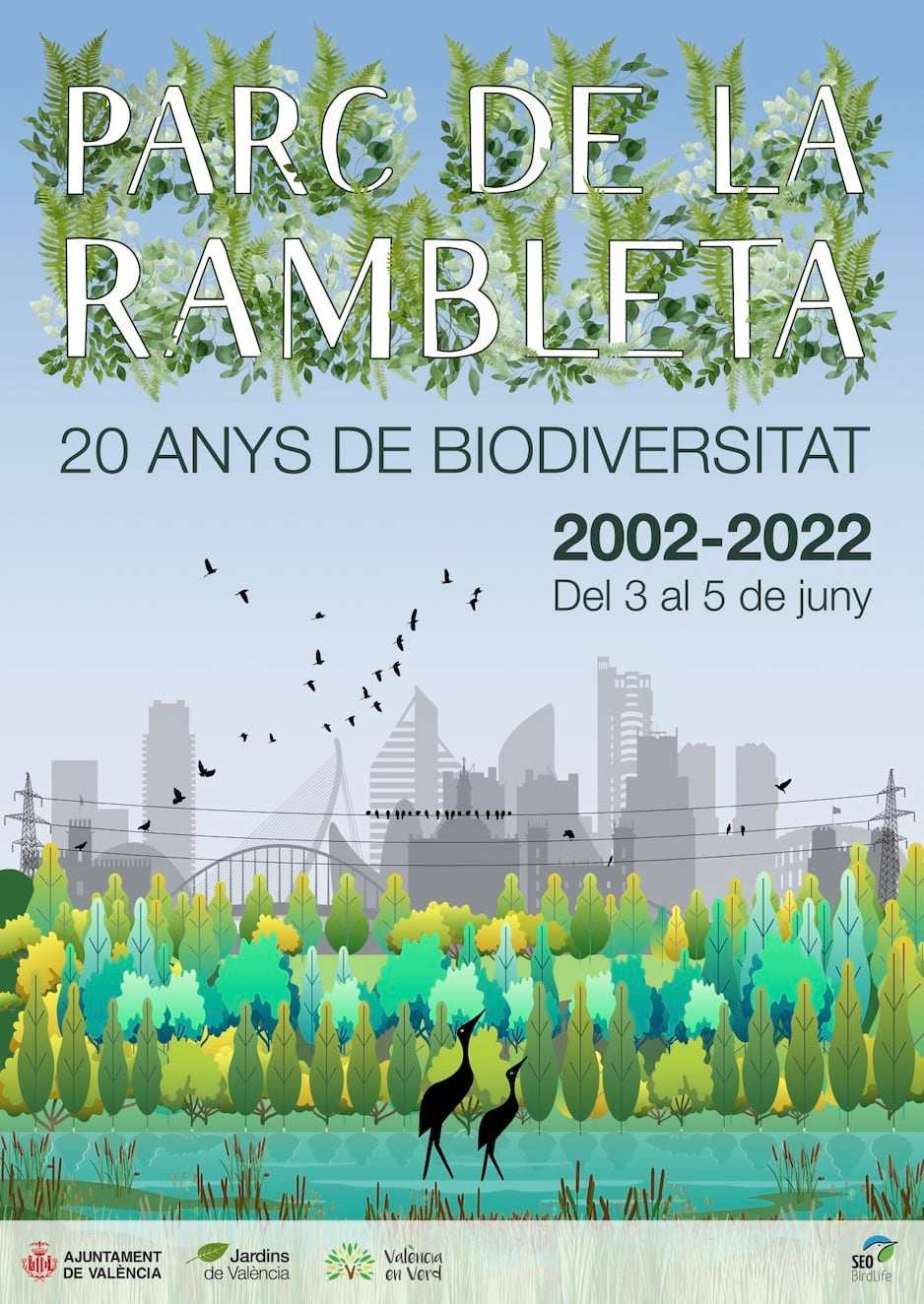 Cartel promocional del 20 aniversario del parque de La Rambleta de València.