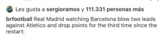 Sergio Ramos da 'me gusta' a la publicación.