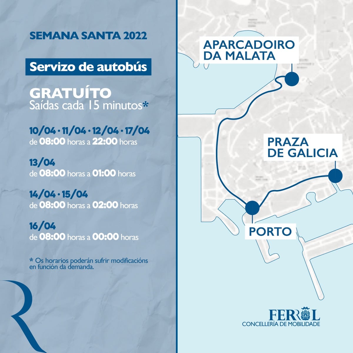 Información sobre el servicio facilitada por el Concello de Ferrol