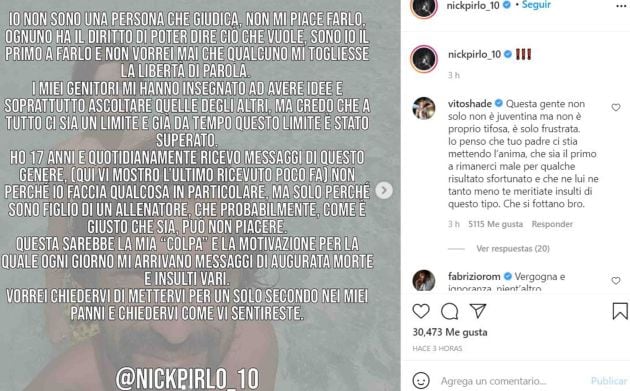 El mensaje del hijo de Andrea Pirlo.