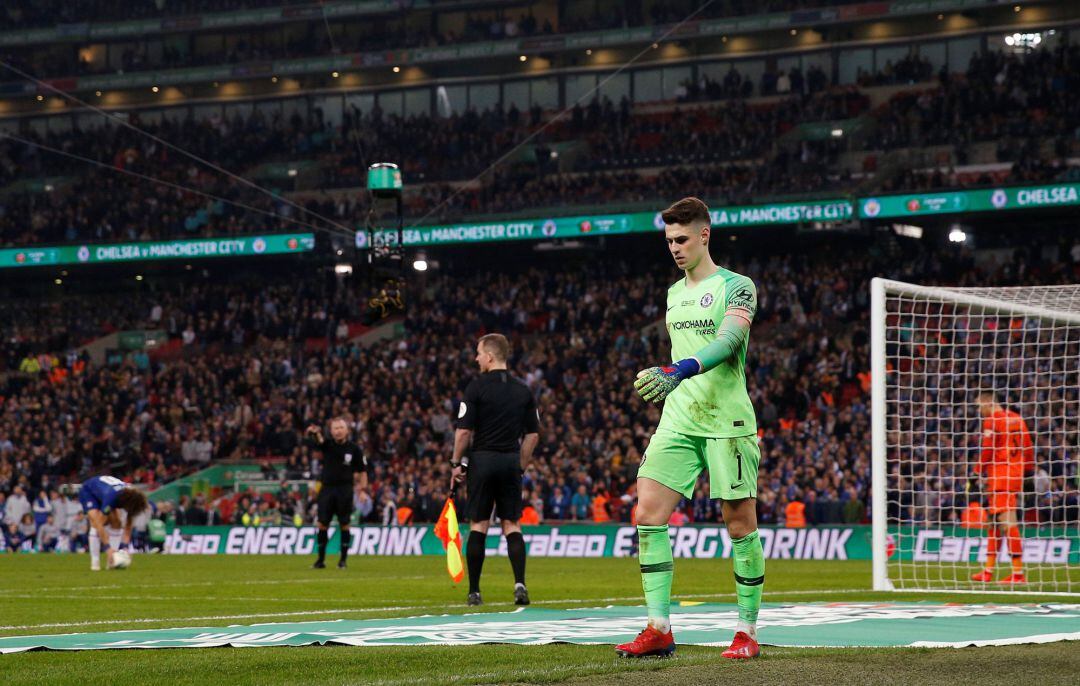 Kepa Arrizabalaga, durante el partido contra el Manchester City. 