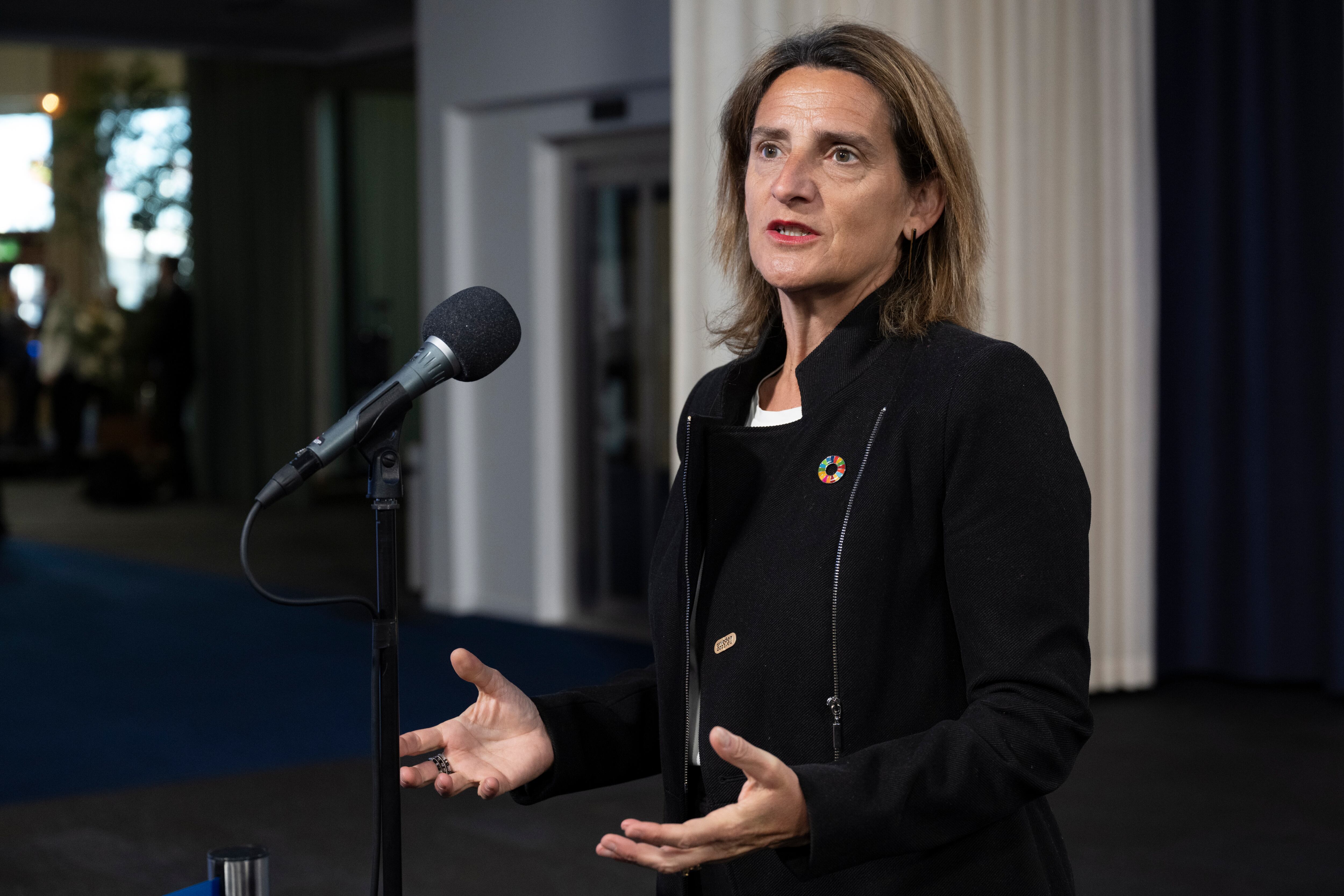 Stockholm (Sweden), 18/04/2023.- Maria Teresa Ribera Rodriguez, Deputy Prime Minister and Minister for the Ecological Transition and Demographical Challenge of Spain, at the informal meeting of EU environment ministers at the Scandinavian XPO in Marsta outside Stockholm, Sweden, 18 April 2023. (España, Suecia, Roma, Estocolmo) EFE/EPA/Henrik Montgomery SWEDEN OUT
