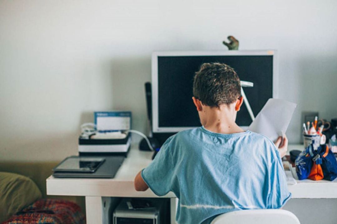 Alumno estudiando en casa 