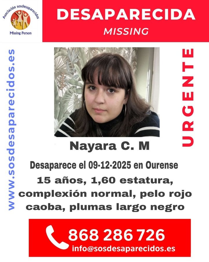 Nayara C. M. tiene 15 años, mide 1,60 metros y tiene el pelo rojo caoba