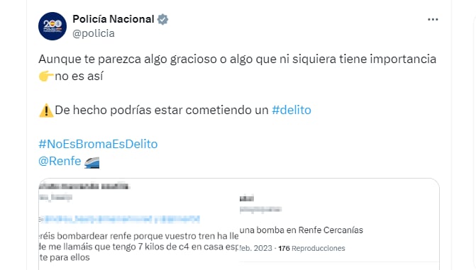 Un mensaje de X de la Policía.