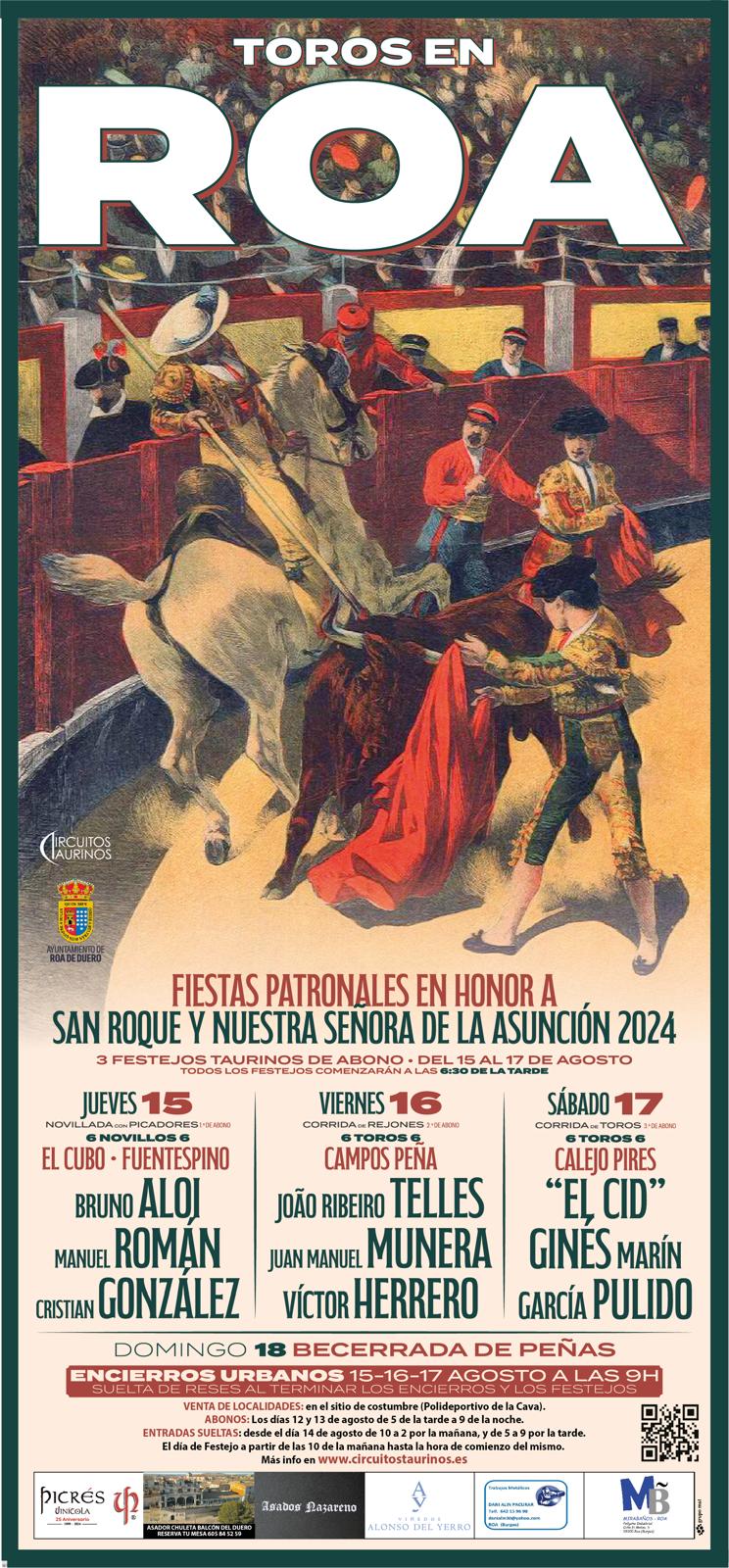 Cartel festejos taurinos 2024 en Roa