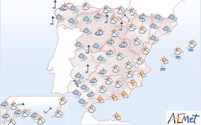 Mapa de previsión metereológica para este lunes