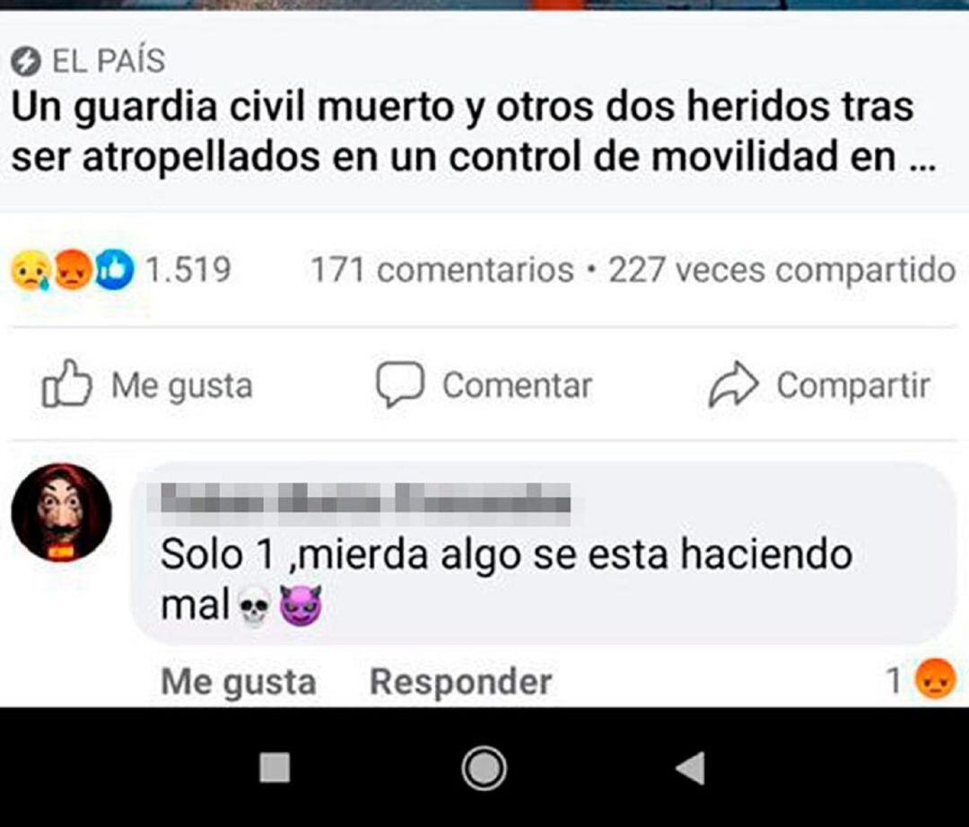 Imagen del pantallazo del perfil de Facebook del presunto vecino de Guardo que realiza el comentario