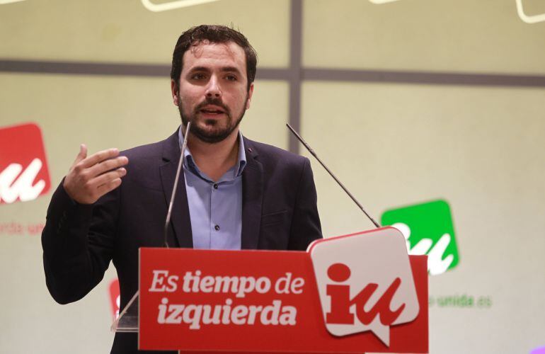 El dirigente de IU, Alberto Garzón, durante su intervención en el primer Consejo Político del partido tras las elecciones de diciembre.