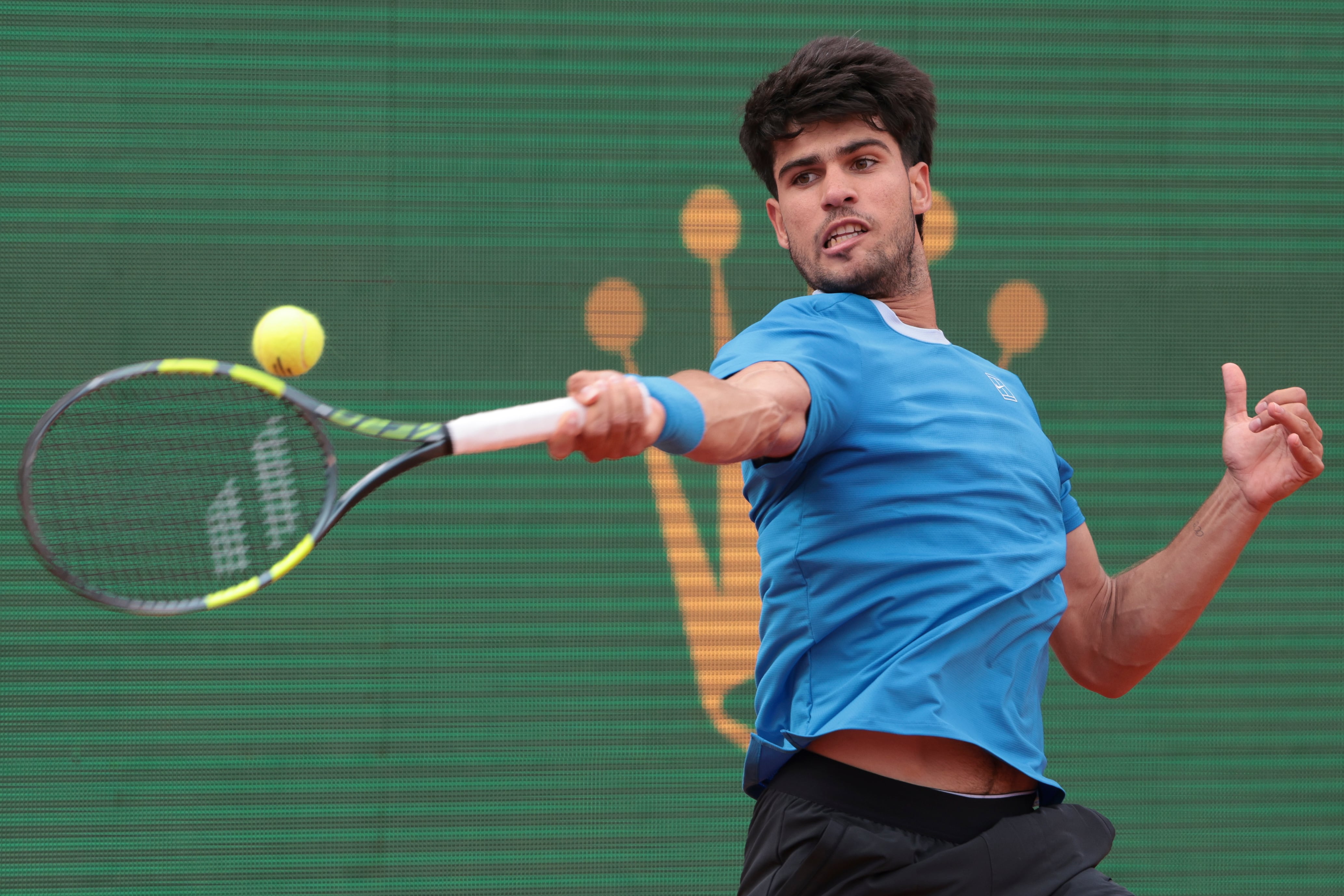 Carlos Alcaraz, en un punto de la final ante Jannik Sinner