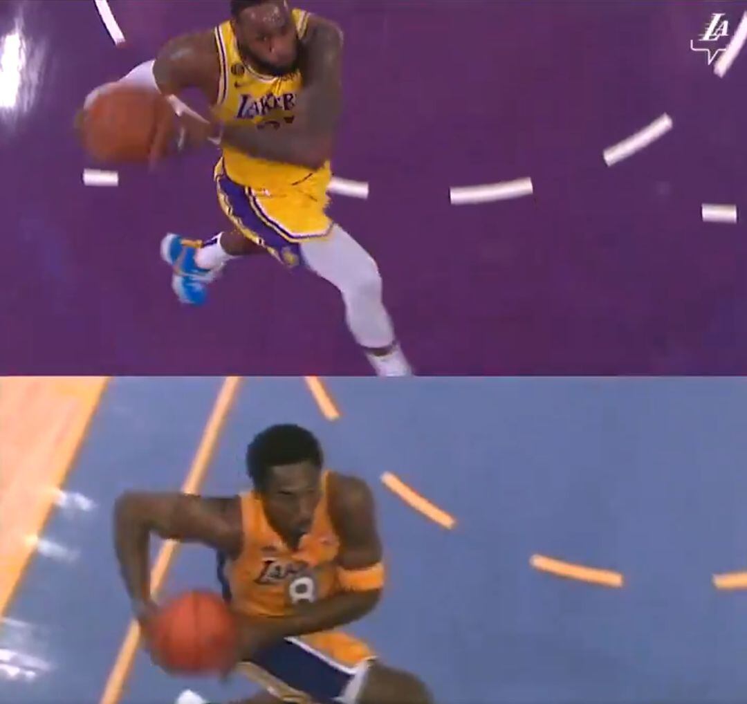 Kobe Bryant y Lebron James haciendo la misma jugada