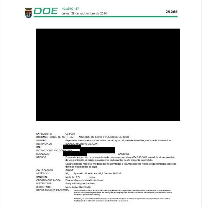 DOE 29 de septiembre de 2014 en el que se ve la propuesta de sanción a Ignacio Higuero de Juan