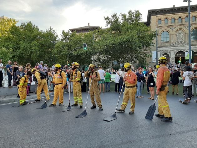 Cuadrilla de forestales, en la manifestación